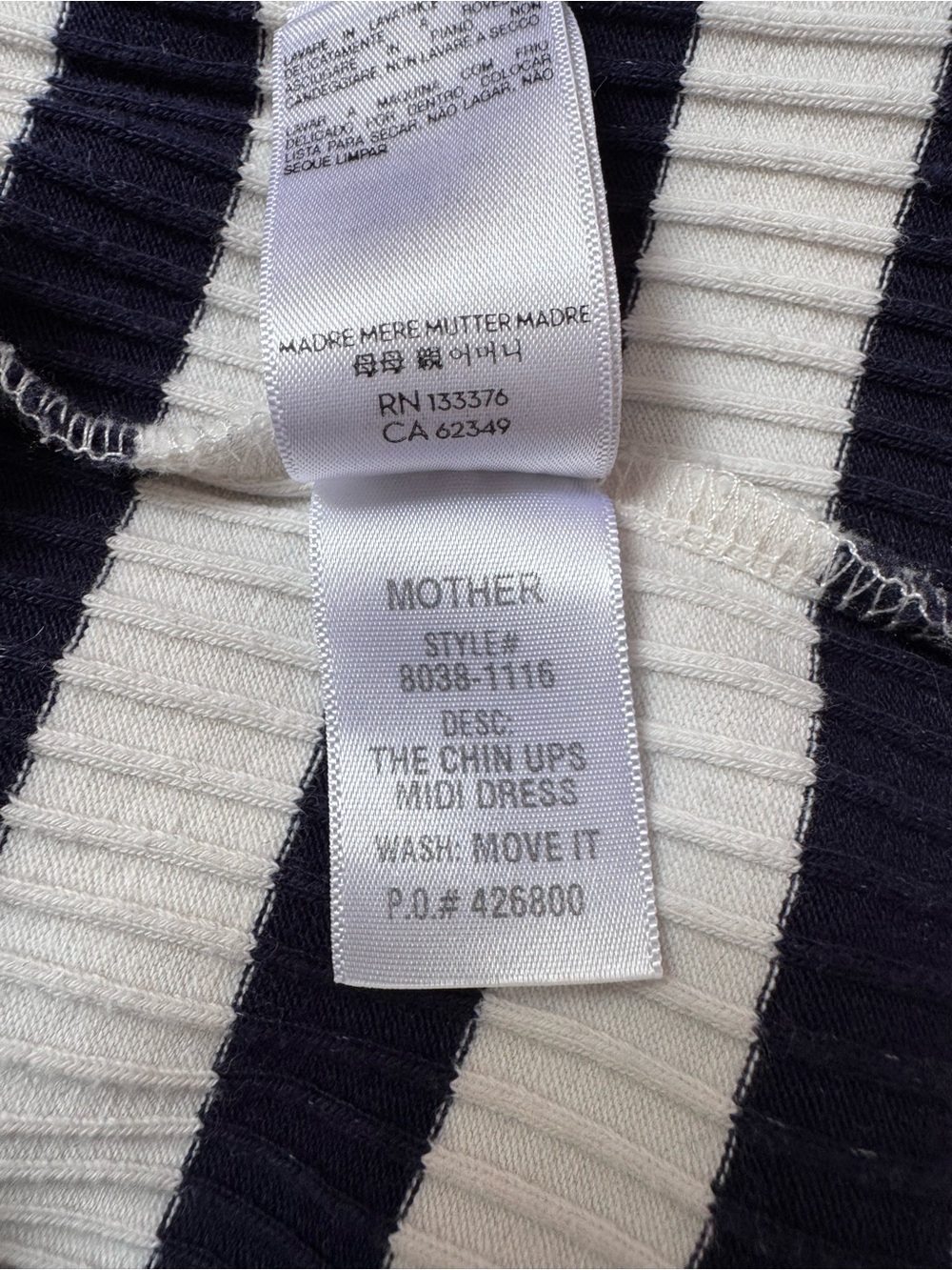 MOTHER The Chin Ups Midi Ribbed Tank Dress Stripes White Navy Bodycon Small - Picture 13 of 14
